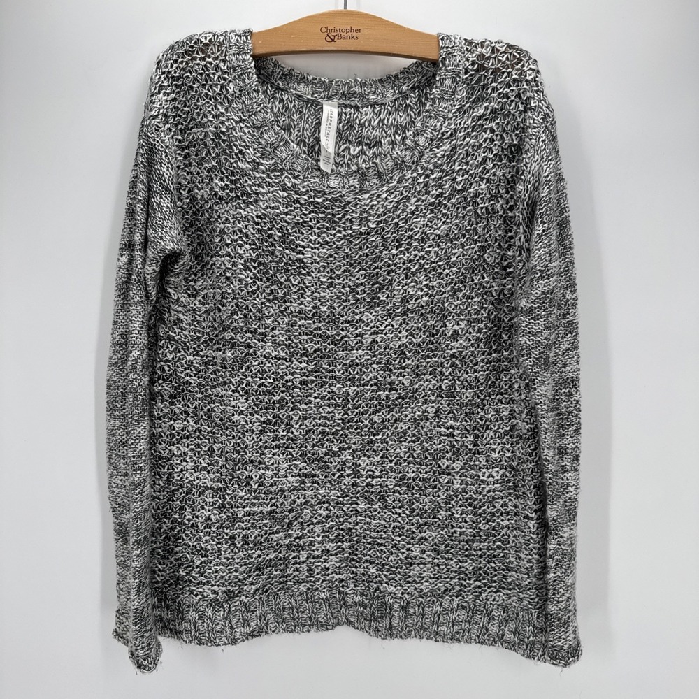 Aeropostale Womens Marled Knit Sweater Black White Space Dye Pullover Medium